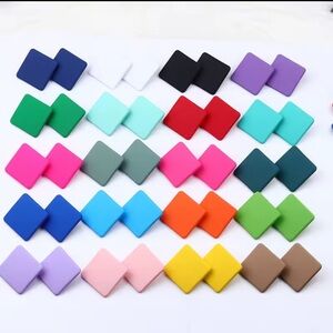 20-Pair Flat Square Stud - Handmade Earrings